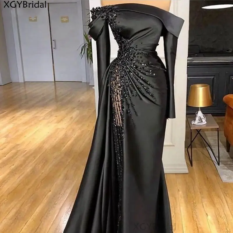 

New Arrival Long Sleeve Evening Dresses Plus Size Crystals Beading Muslim Evening Dress Formelle Robes Vestido Fiesta