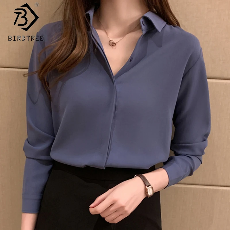 

Женская шифоновая рубашка, Повседневная однобортная блузка с отложным воротником, длинным рукавом, весна-осень, T05807K, 2020