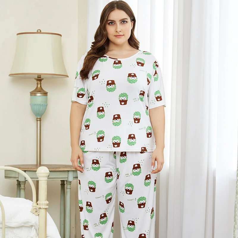 

Plus Size 8XL 140KG Autumn Women Sleep Pajama Sets Short Sleeve Women Pajama Set Cartoon Pyjamas Sleepwear