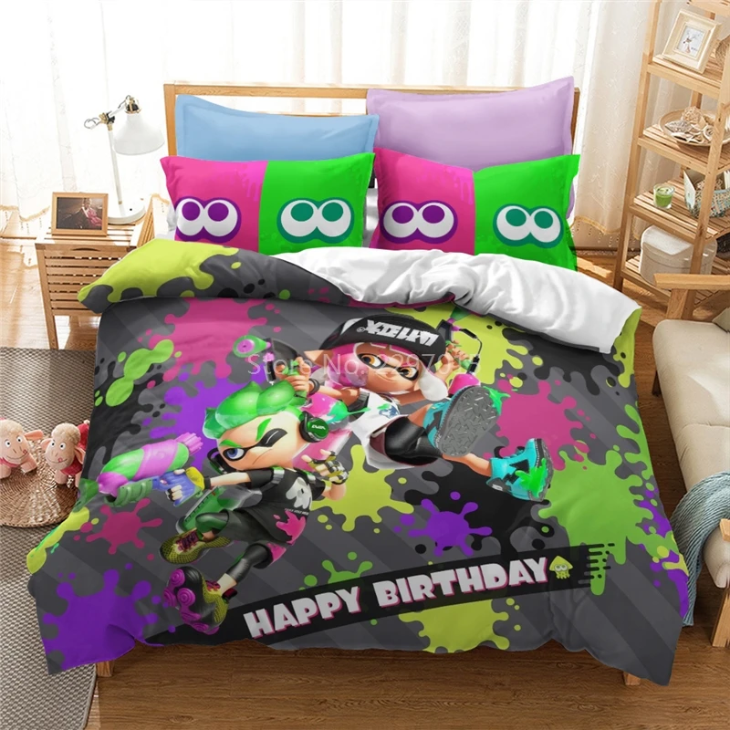 Home Textile Splatoon 2 3d Printed Bedding Set Cartoon Game Duvet Cover Pillowcase Twin Queen King Bed Linen Kids Bedclothes | Дом и сад