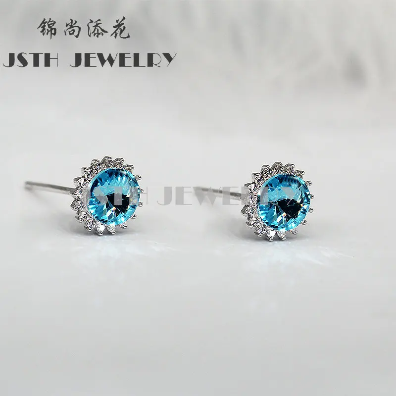 

JSTH S925 Стерлинговое Серебро гвоздик Подсолнух с основным камнем стиль классический подходит для женщин оптовая продажа синий гвоздик A1010023