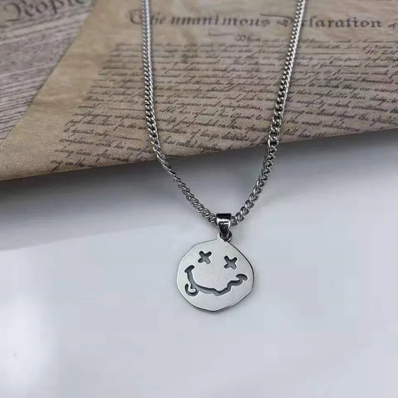 

Punk Smile Face Pendant Necklace for Women Men Silver Color Trendy Gift Necklace Wholesale