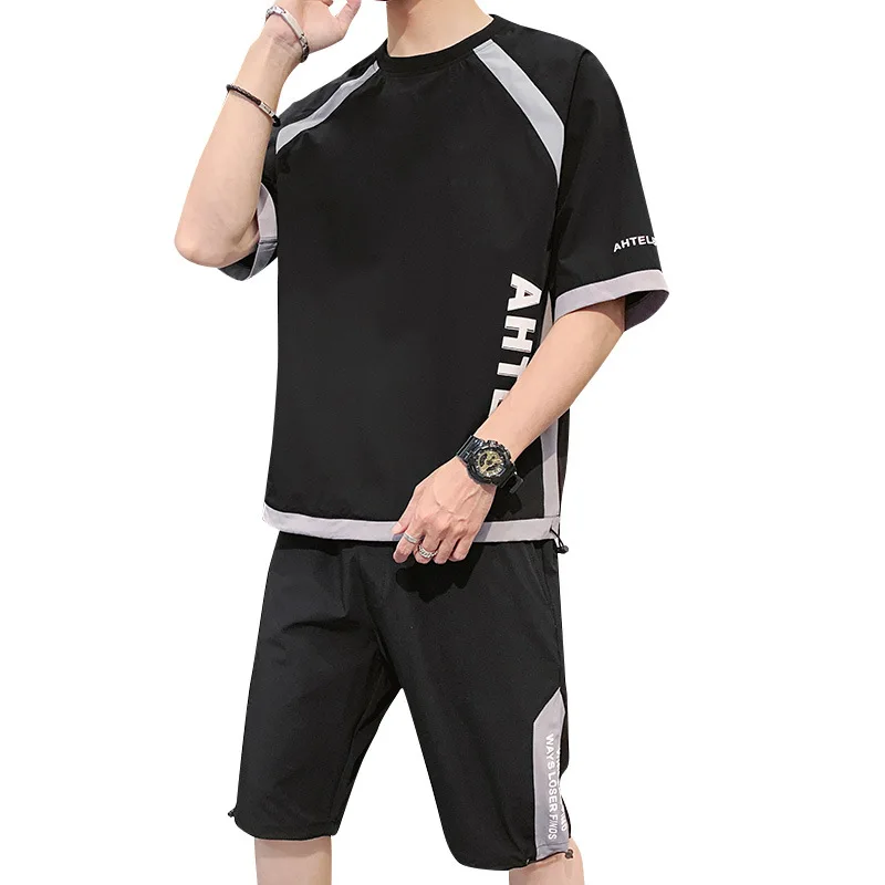 Мужской спортивный костюм летний комплект из двух предметов для фитнеса с