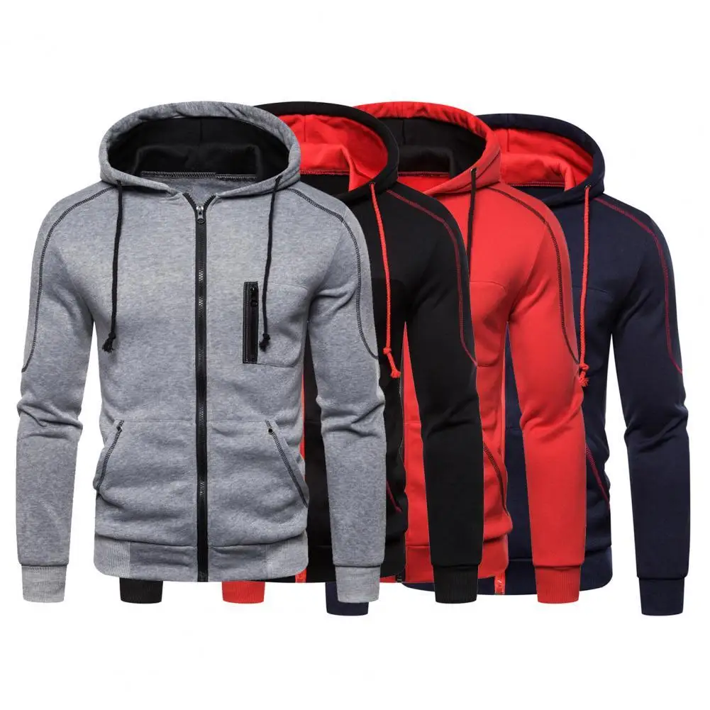 

Men's Hoodies Sweatshirt Contrast Colors Hoodie Coat Cardigan Thick Casual Long Sleeve Zipper Men Coat for Daily Wear Streetwear
