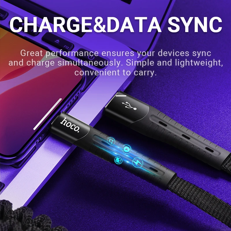 hoco пружинный usb кабель для lightning эластичный провод зарядки и передачи данных
