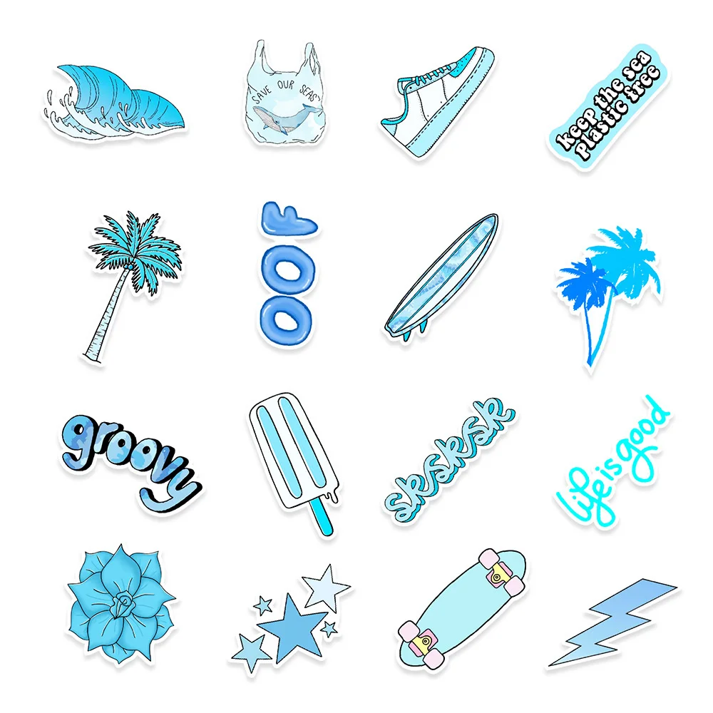 103050pcs new blue small fresh graffiti stickers car trunk mobile phone water cup waterproof stickers wholesale free global shipping