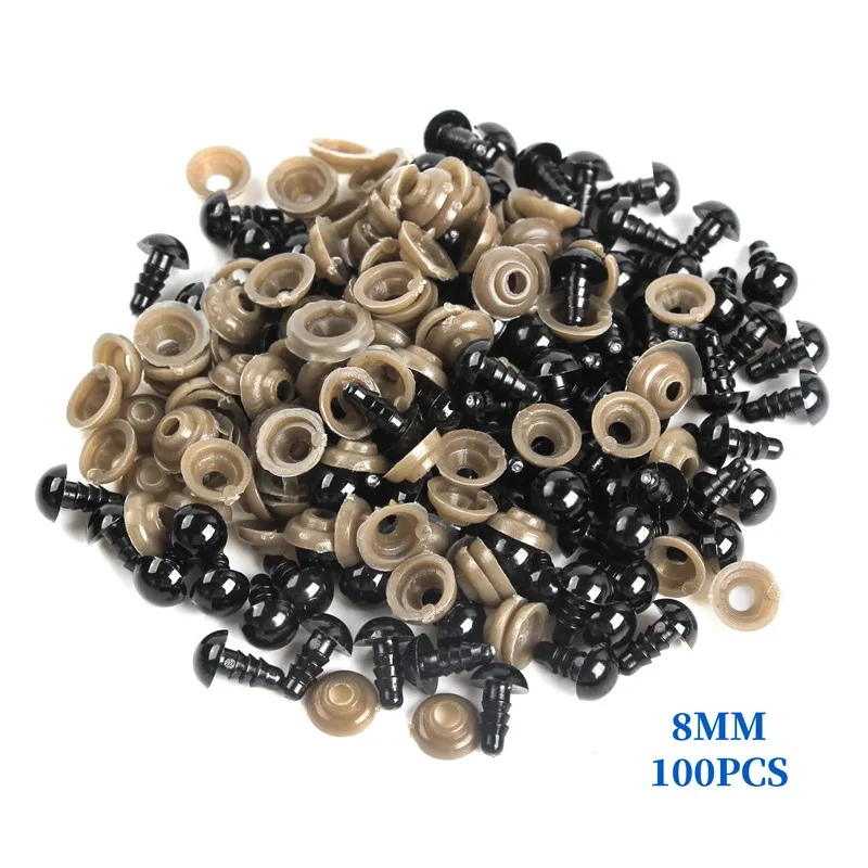 8mm 100 шт 50 пар 7 мм черные пластиковые защитные глаза шайбы для плюшевого медведя мягкая игрушка оснастка кукла-животное ремесло DIY куклы части - Цвет: 8mm