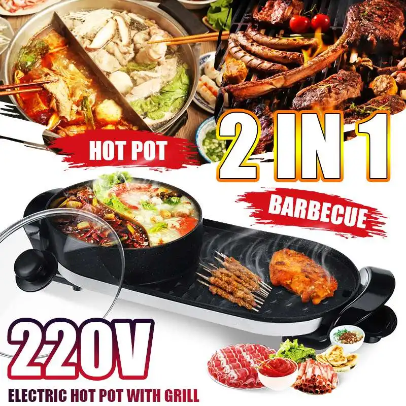 

2 in 1 Multifunction Separation Master Pot Hot Pot Fryer Grill Pan Non-Stick Grill BBQ Meal Skillet Barbecue Plate Roasting Pan