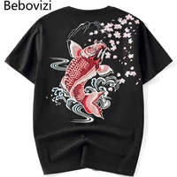 hip hop streetwear harajuku t shirt japanese carp embroidery tshirt 2021 men summer short sleeve t shirt cotton tops tees fish