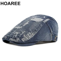 hoaree men jeff ivy caps denim light blue mens berets british style male wigens cap spring summer 2022 brand new driver ivy hat