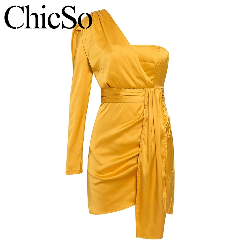 Женское сатиновое платье MissyChilli облегающее мини-платье на одно плечо лето и осень
