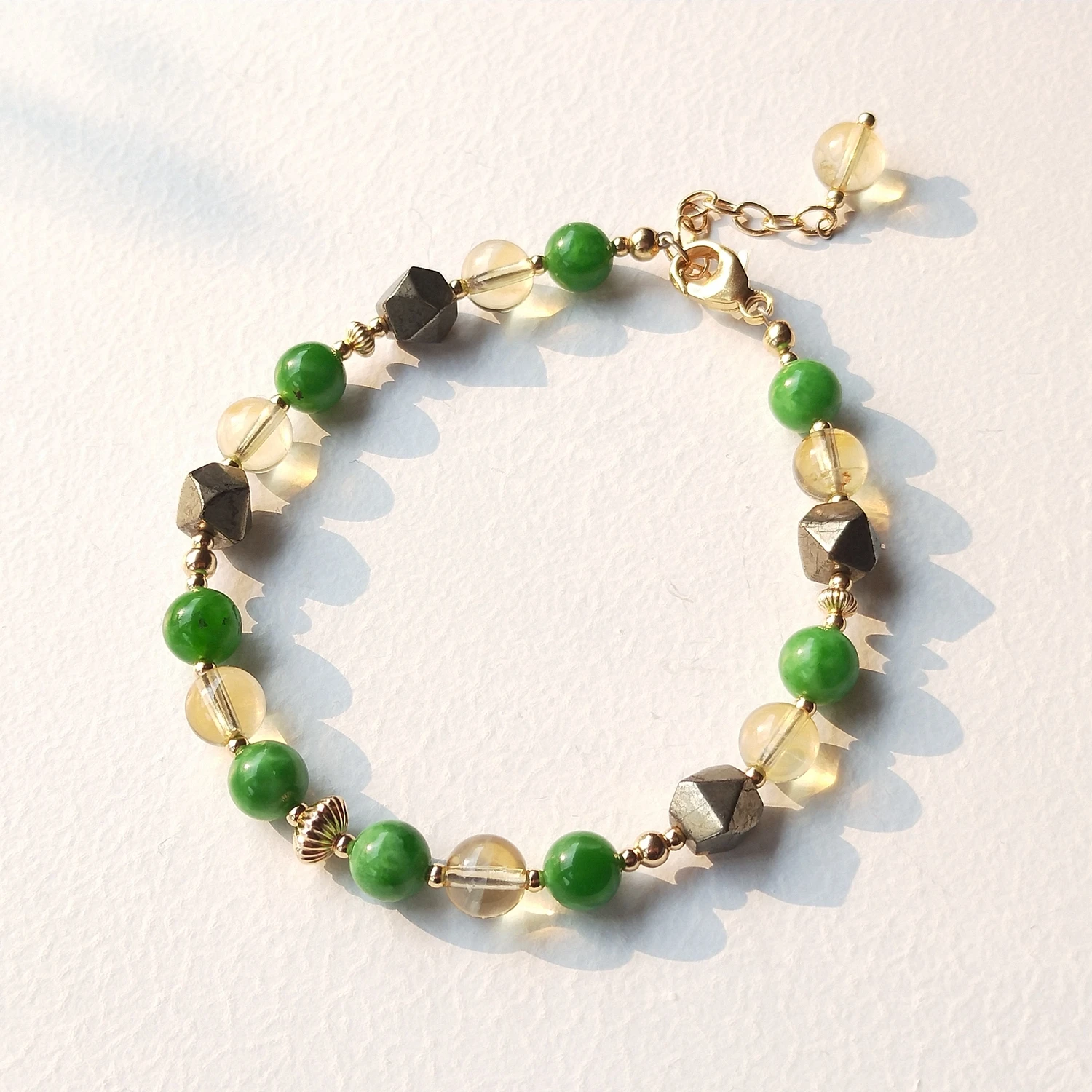 

Lii Ji Citrine Green Jade Pyrite 14K Gold Filled Natural Stone 6mm Beads Handmade Bracelet Sparkling Jewelry For Women Gift