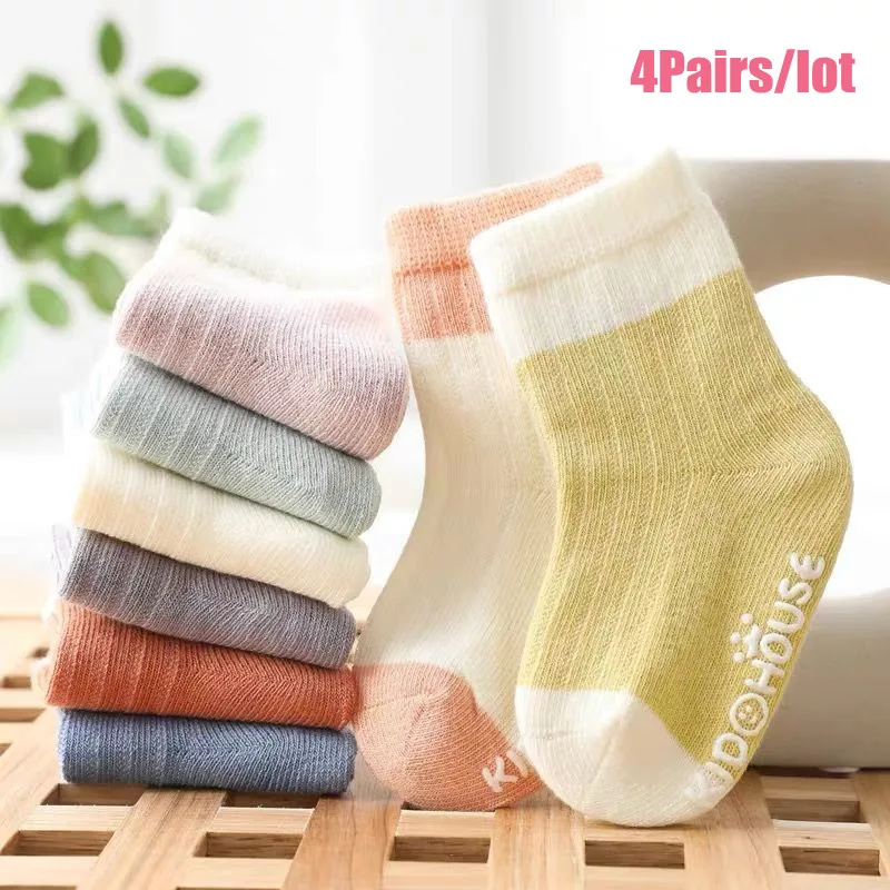 4Pairs Baby Socks Cotton Four Seasons Anti Slip for Newborn Baby Children's Socks Baby Boy Infant Socks for Girls 0-36 Months