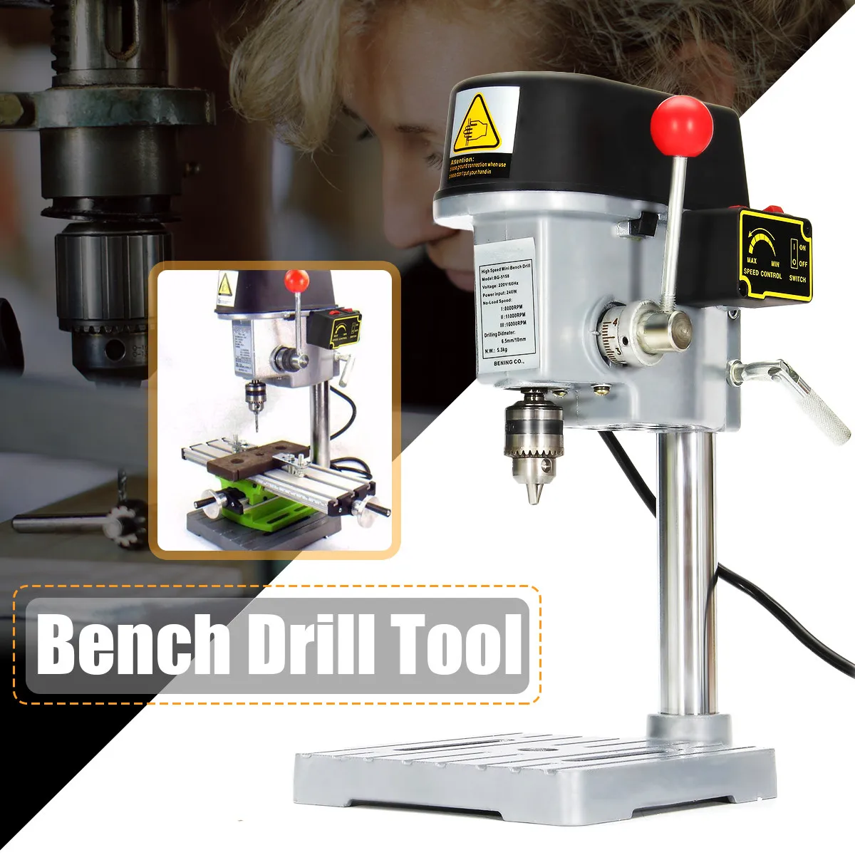 

Mini Drill Press 240W for Bench Drilling Machine Variable Speed Drilling Chuck 0.6-6.5mm For DIY Wood Metal Electric Tools
