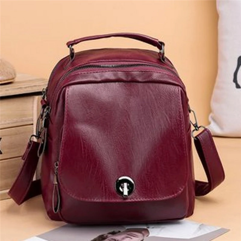 

Fashion Women Backpack Vintage PU Leather Large Capacity Female Handbags Solid Color Zipper Teenage Girls Rucksack