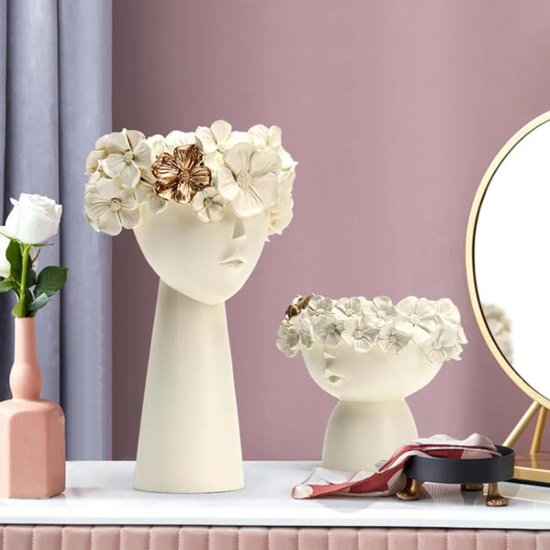 Resin Vase Home Decor Planter Pot Head Sculpture Storage Box Pen Holder Creative Decoration Accessories Art Ornaments | Дом и сад