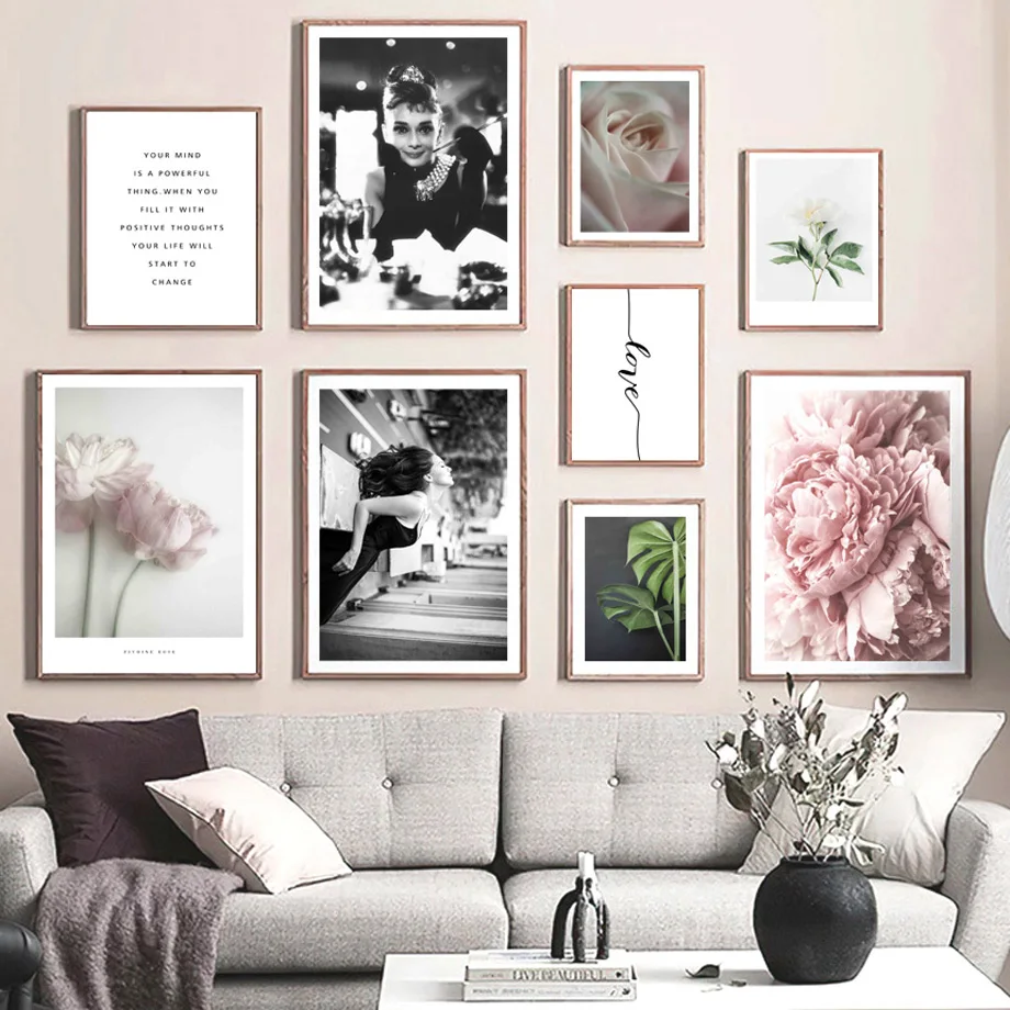 

Flower Monstera Movie Star Woman Quote Nordic Posters And Prints Wall Art Canvas Painting Wall Pictures For Living Room Decor