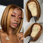 13x4 прямые Синтетические волосы на кружеве парики из натуральных волос на кружевной коричневый Выделите парик 150% волосы Remy короткий Боб Синтетические волосы на кружеве парики для чернокожих Для женщин предварительно вырезанные м