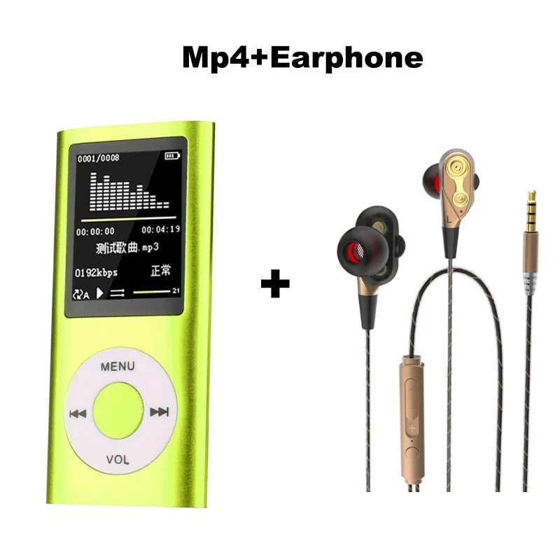 green MP4 earphone MP4 плеер MP3 цифровой светодиодный видео 1," lcd MP3 MP4 музыкальный видео медиаплеер FM радио музыка домашняя фото спортивный инструмент - Цвет: green MP4 earphone