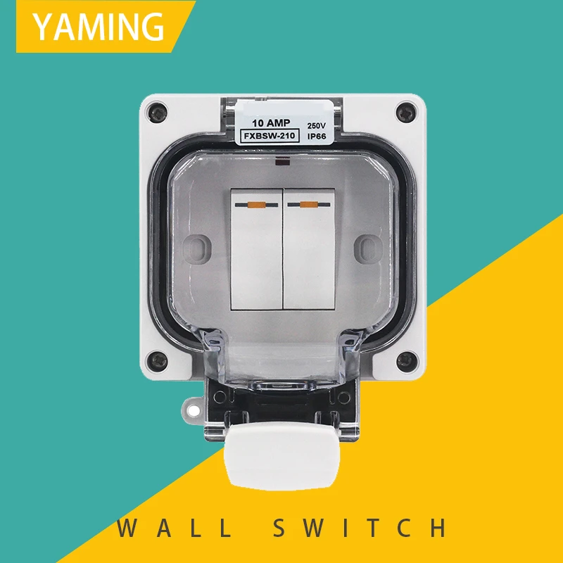 

Two Gang Two Way Outdoor Waterproof Wall Switch With Protective Cover Type 86 Concealed Rainproof IP66 10A