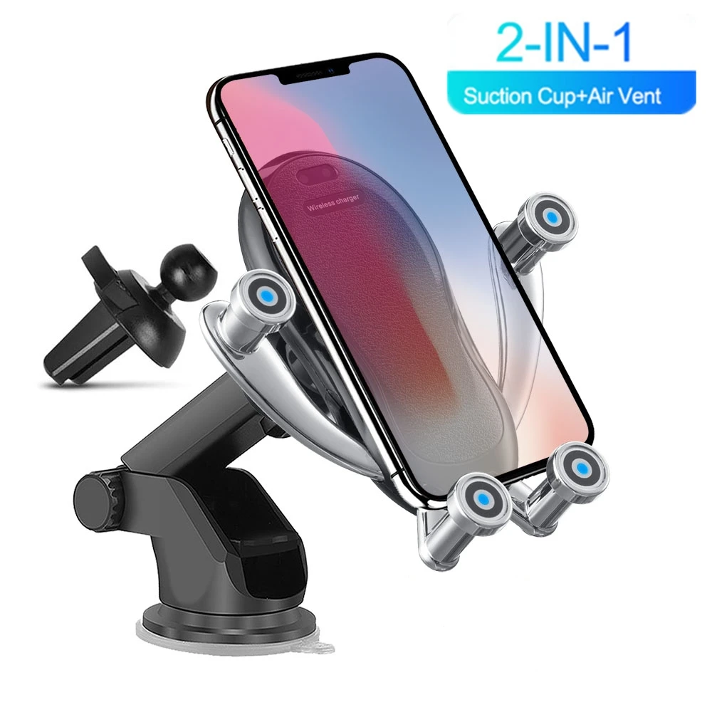 2 in 1 DCAE автомобильное крепление Qi Беспроводное зарядное устройство для iPhone 11 XS XR X 8 Быстрая зарядка 10 Вт Быстрая зарядка держатель телефона Подставка для samsung S10 S9 - Тип штекера: 2 in 1