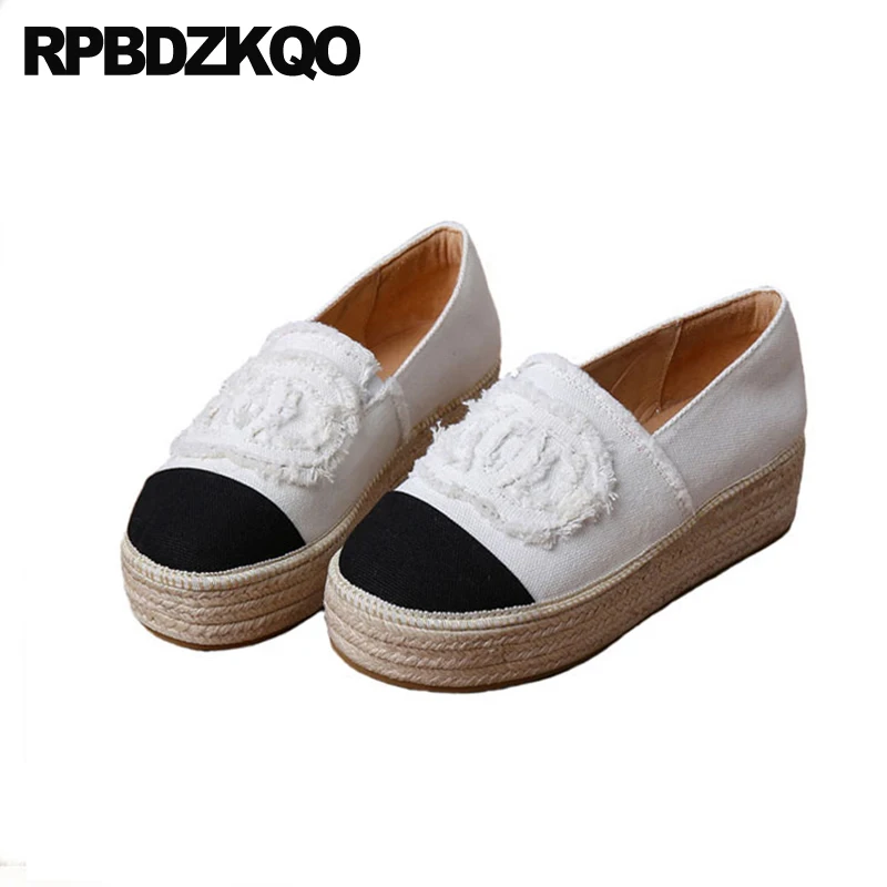 Women Flats Thick Sole Slip On Muffin Elevator Fisherman Espadrilles Gray Hemp Elderly Casual Platform Creepers Large Size Shoes | Обувь
