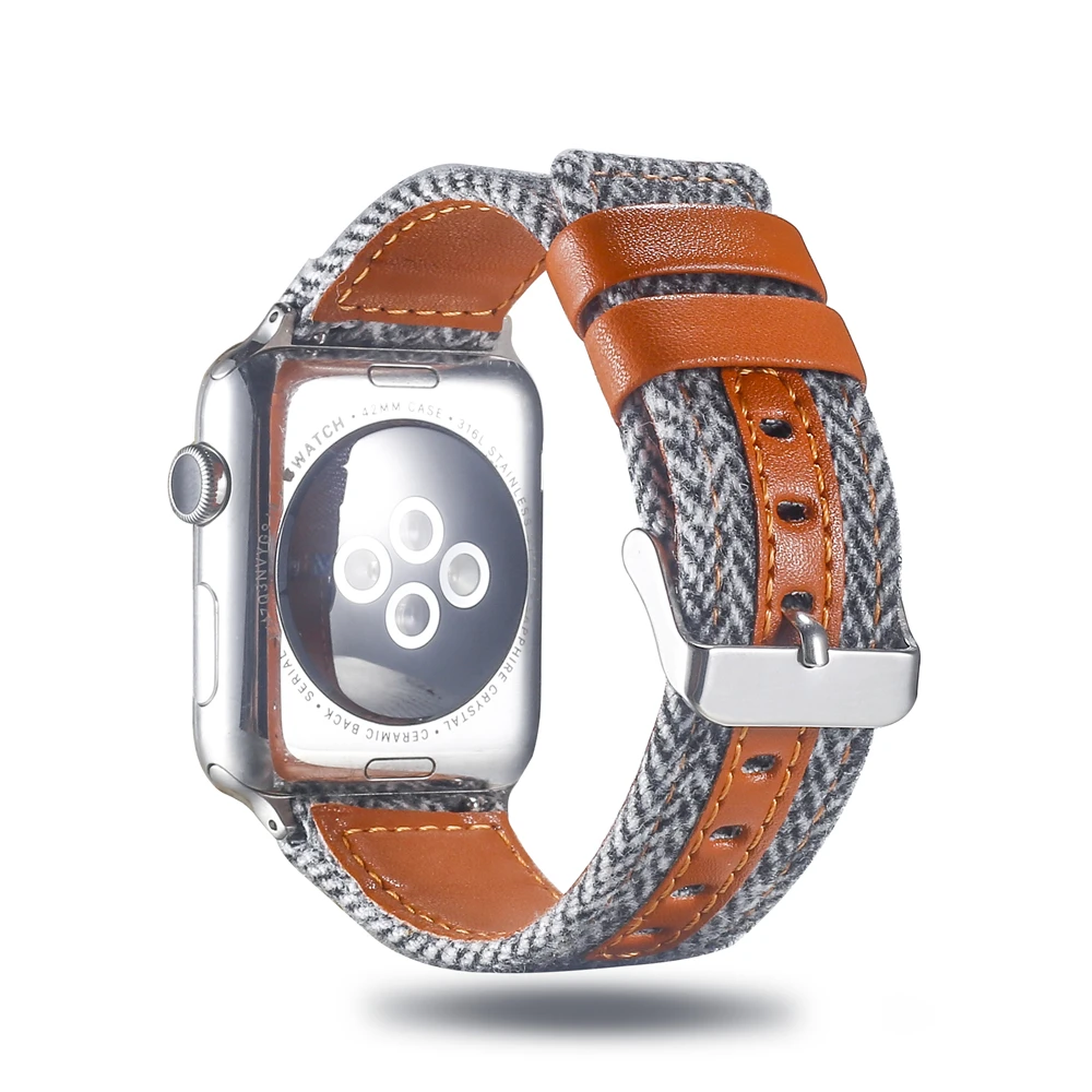 Холщовый ремешок для часов для Apple Watch 38 мм 42 мм 40 мм 44 мм нейлоновый кожаный ремешок для часов браслет для iWatch Series 5/4/3/2/1