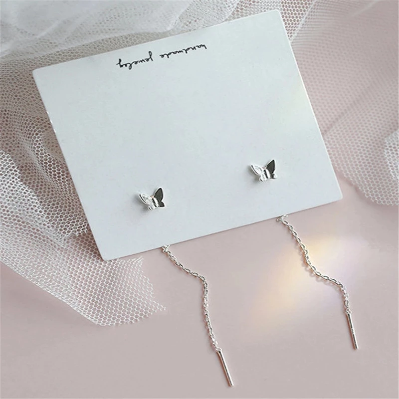 

Long Tassel Butterfly Drop Earrings Silver Color 2021 Fashion Hanging Women Earrings Summer Jewelry Girls Party Gift
