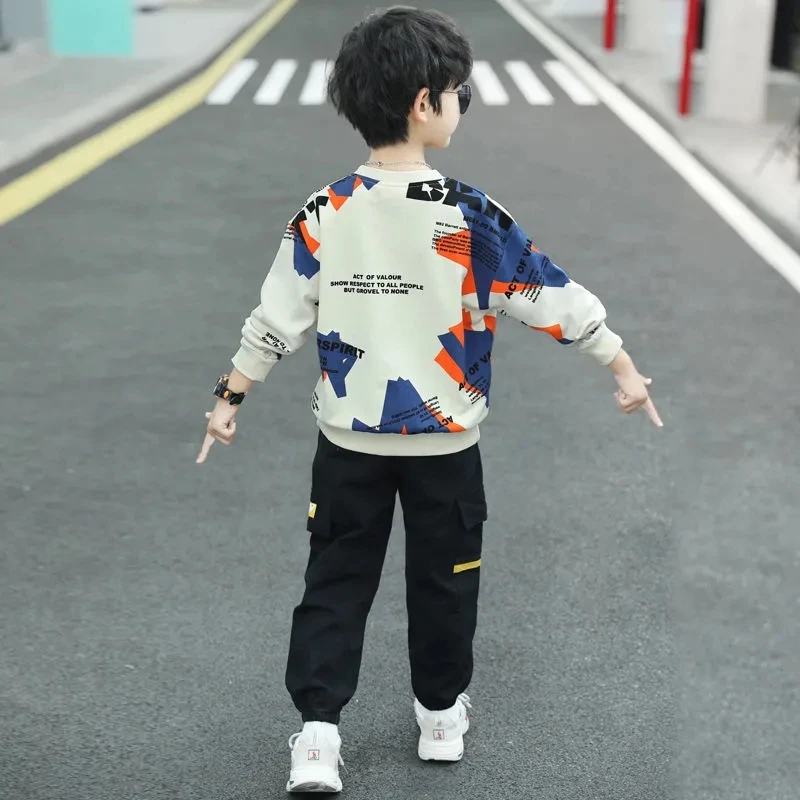 

Spring & Autumn Cotton Boy Sets New 2021 Korean Version Western Style Printing Movement Two-Piece Casual Children's Clothing