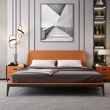 Итальянский минималистский двуспальная кровать Спальня Кожевенная Свадебные