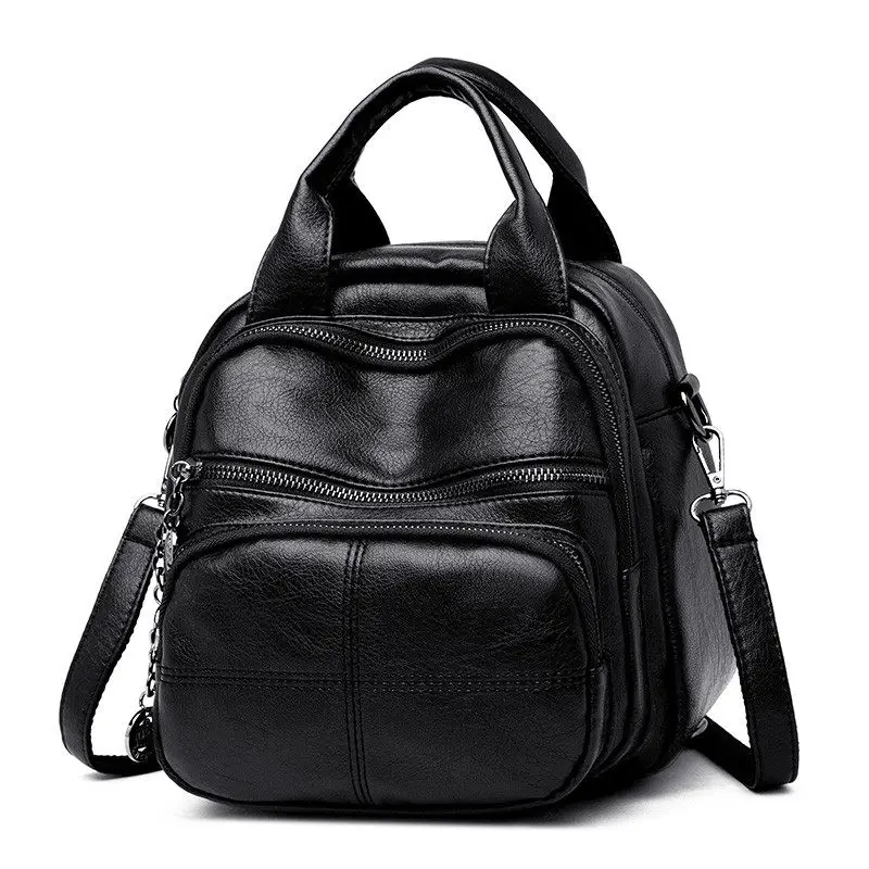 Black Корейский стиль, мягкий кожаный женский рюкзак для отдыха,, многофункциональная дорожная сумка, мини-рюкзак для мамы, женская сумка через плечо, Sac A Dos - Цвет: Black