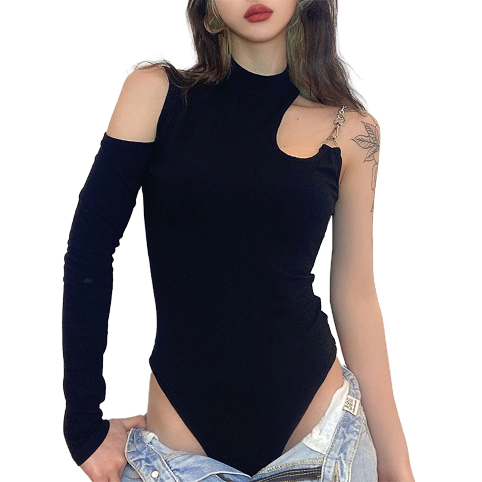 Соблазнительное боди с открытыми плечами Облегающий комбинезон Женский