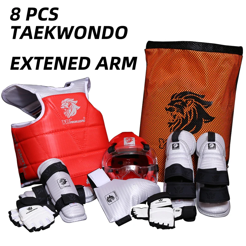 

Защита для тхэквондо, 8 комплектов, полный каратэ, Tkd, 8 шт., шлем, грудь, Tae Kwon Do и лодыжки, Санда, подходит для бокса, черный пояс для детей