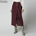 2020 ZANZEA женские юбки из искусственной кожи стильные юбки средней длины на пуговицах с высокой талией и шнуровкой Женские одноцветные платья