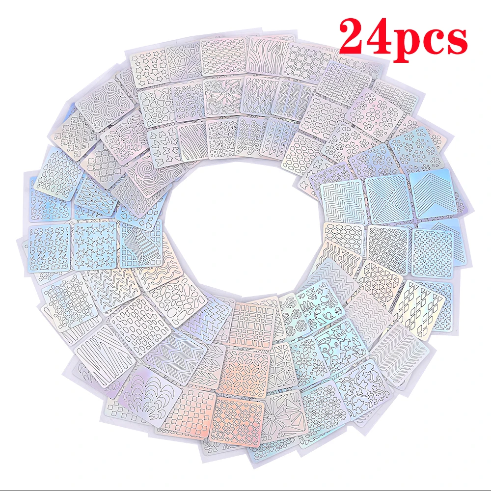 

24Sheet Hollow Irregular Grid Stencil Flower Butterfly Moon DIY Nail Art Tool Nail Vinyls Butterfly Stripe Line Manicure Sticker