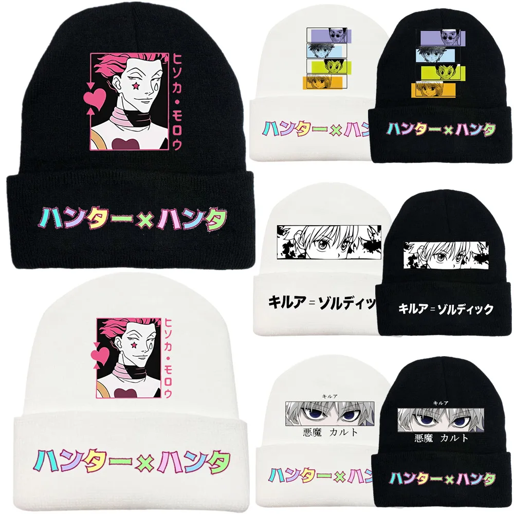 

Anime Hunter X Hunter Hisoka Killua Zoldyck Cosplay Costume Winter Warm Hat Beanie Print Cap Unisex Adult