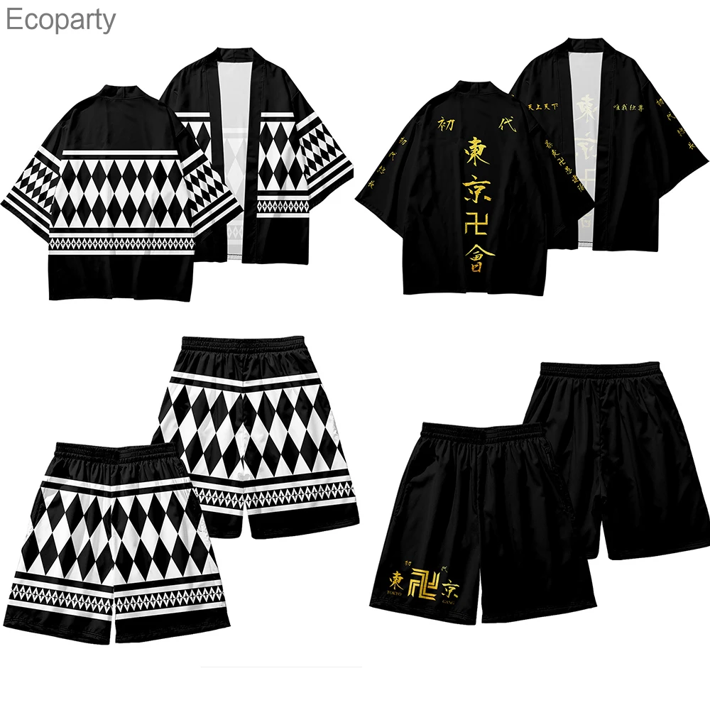 

Men Short-sleeve Halloween Anime Tokyo Revengers Cosplay Cloak Hanagaki Takemichi Ken Ryuguji Haori Kimono Coat Jacket Tee