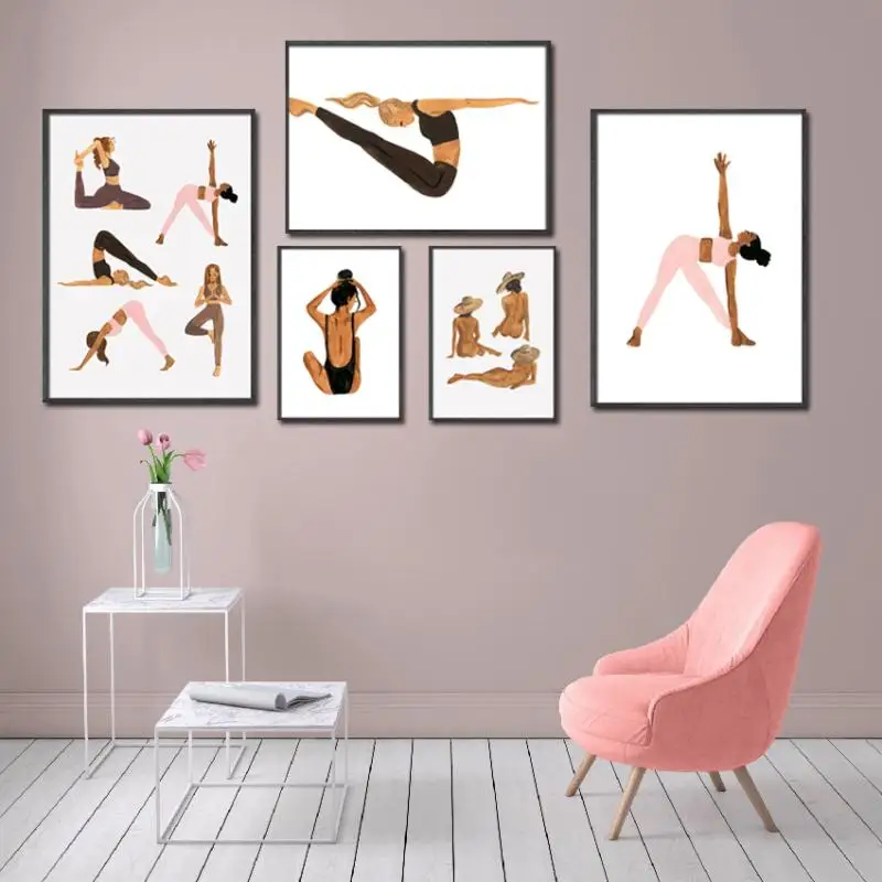 

Yoga Sport Women Power Wall Art Canvas Painting Nordic Posters Prints Boho Figures Decoration For Living Room Girl Bedroom Mural