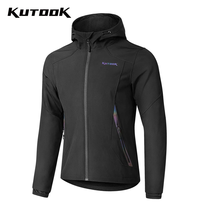 

KUTOOK Men's Softshell Jacket Winter Colorful Reflective with Hood Thermal Fleece Waterproof Outdoor Sport Hiking Jacket for Men