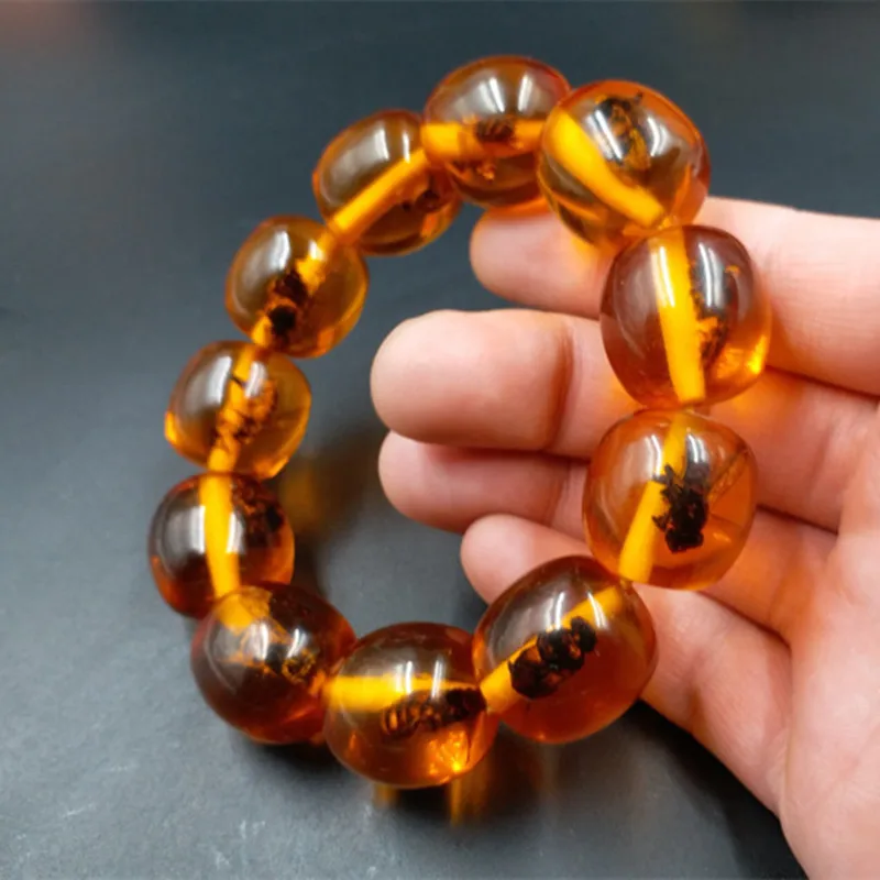 Модные китайские желтые бусы с пчелиным воском Янтарный эластичный браслет для