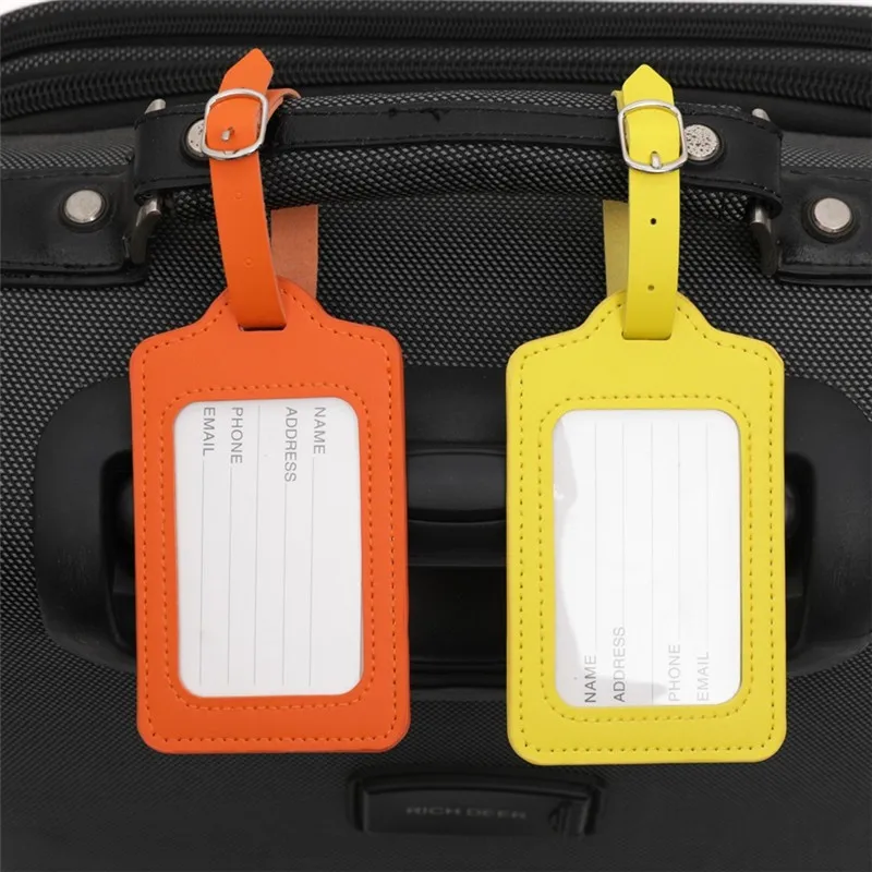 

Colorful Luggage Tags PU Leather Suitcase Name ID Address Holder Portable Baggage Boarding Plane Label Bag Pendant Travel Access