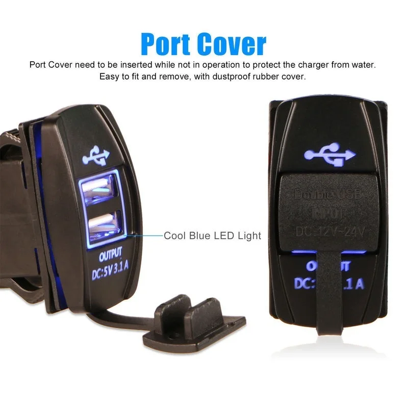 

3.1A Dual USB Port Charger Socket Outlet 12V LED Waterproof for Motorcycle Car