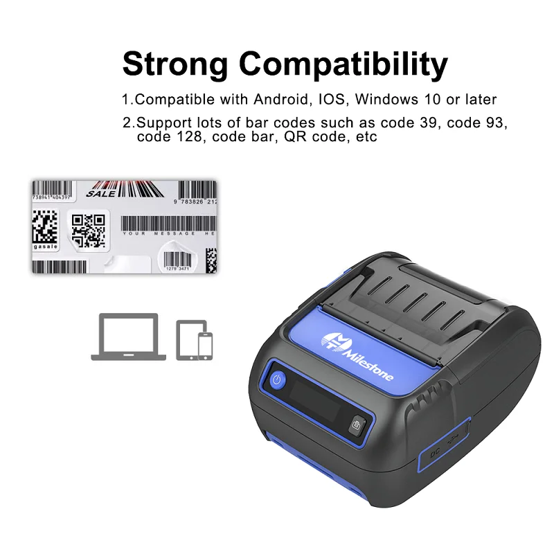 Термопринтер Milestone Handheld 58 мм USB Bluetooth Портативный для чеков ярлыков SDK Android IOS Windows