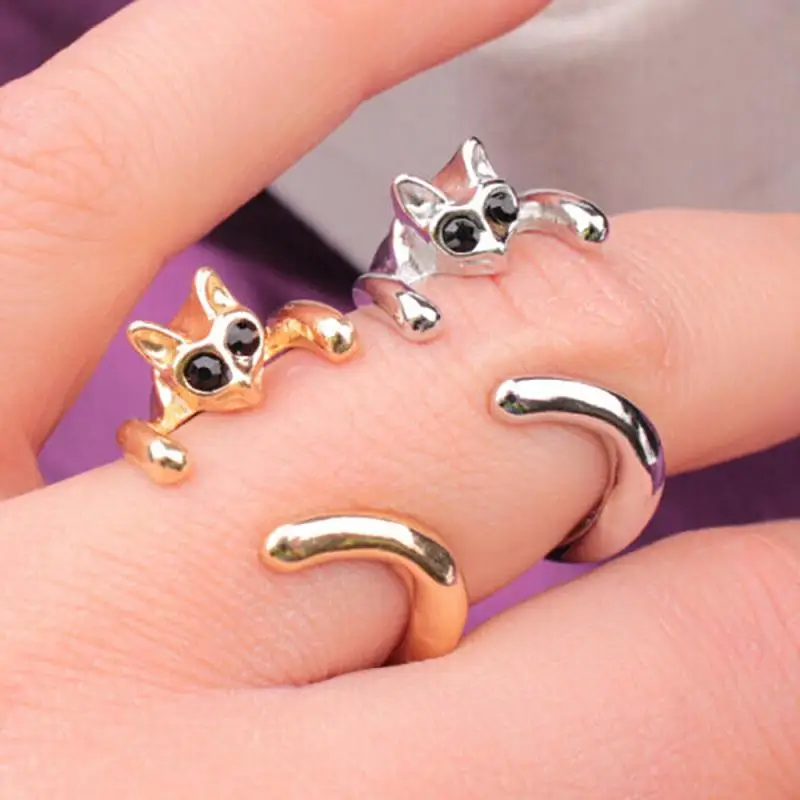 

1 Pc Creative Fashion Cat Ring Can Adjust Rhinestone Big Eyes Cute Cat Opening Ring Boutique Jewelry For Girlfriend Gift