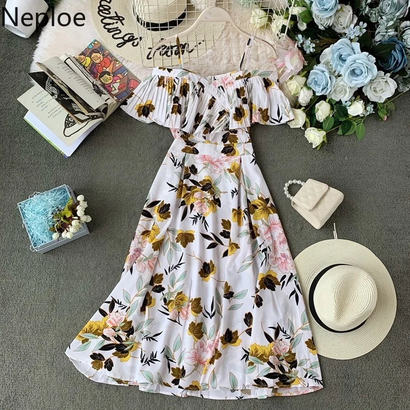 Платье Neploe женское с цветочным принтом пикантный Топ без рукавов воротником