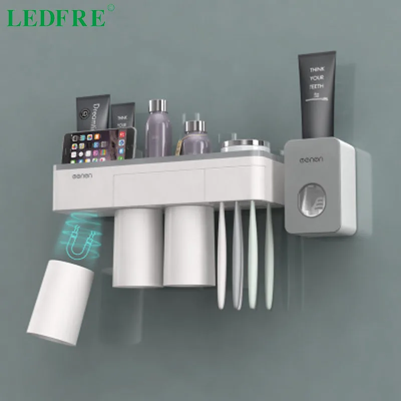 LEDFRE настенная подставка для зубных щеток крепление Автоматический Дозатор зубной пасты стеллаж для хранения Аксессуары для ванной комнаты Набор соковыжималка LF71010 - изображение