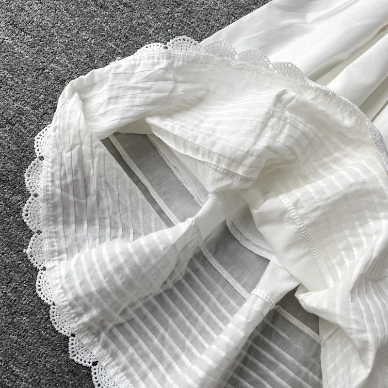 

Women Summer Dress 2020 New Arrival V-neck A-line Vintage Long Flare Sleeve Beach Party Cotton White Long Dress Frocks for Women