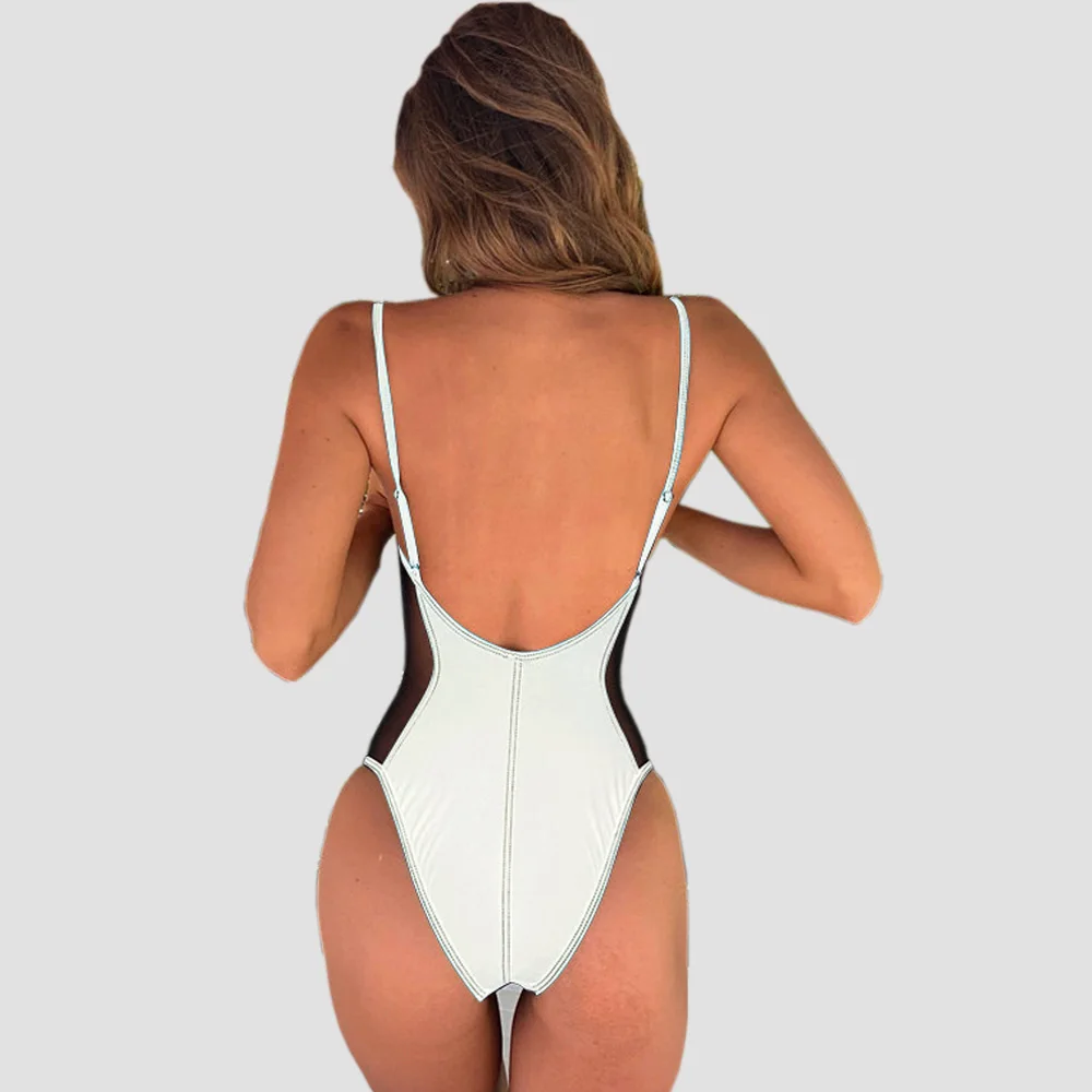 2020 сексуальный сетчатый твердый белый сплошной купальник женский пуш ап летняя