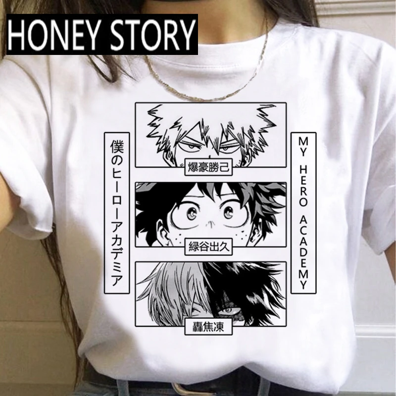 

Japanese Anime My Hero Academia T Shirt Women Kawaii Bakugou Cartoon Unisex Boku No Hero Academia Todoroki Graphic Tees Female