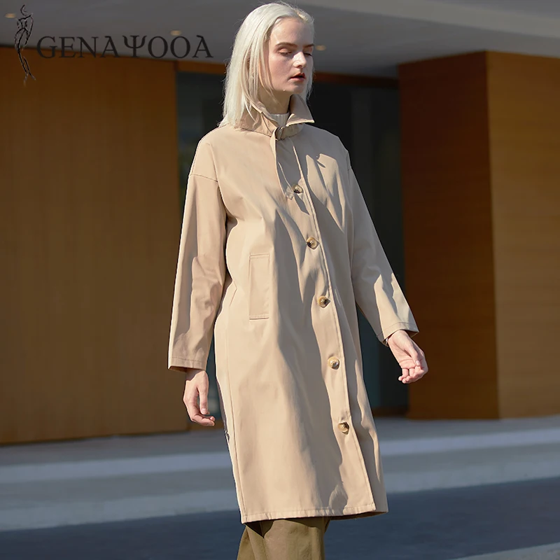 Женское однобортное пальто genayua длинное повседневное Тренч уличная одежда